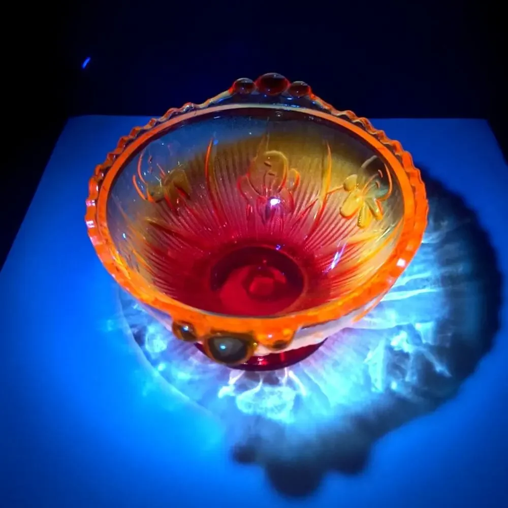 1229. Amberina Jeanette Glass Bowl UV Reactive